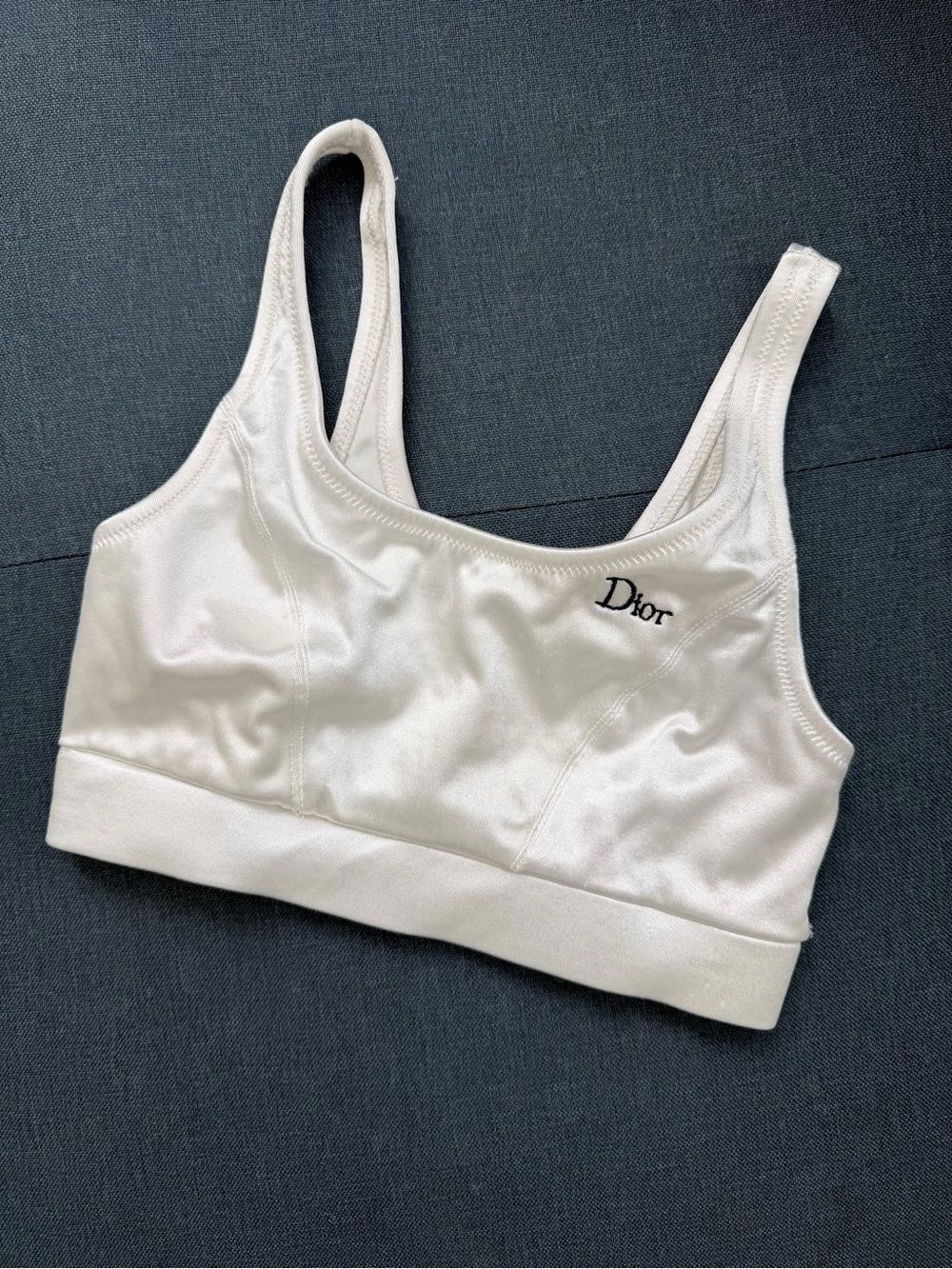 Vintage Christian Dior Silk Feel Bralette Ivory White Logo Sports Bra Size S